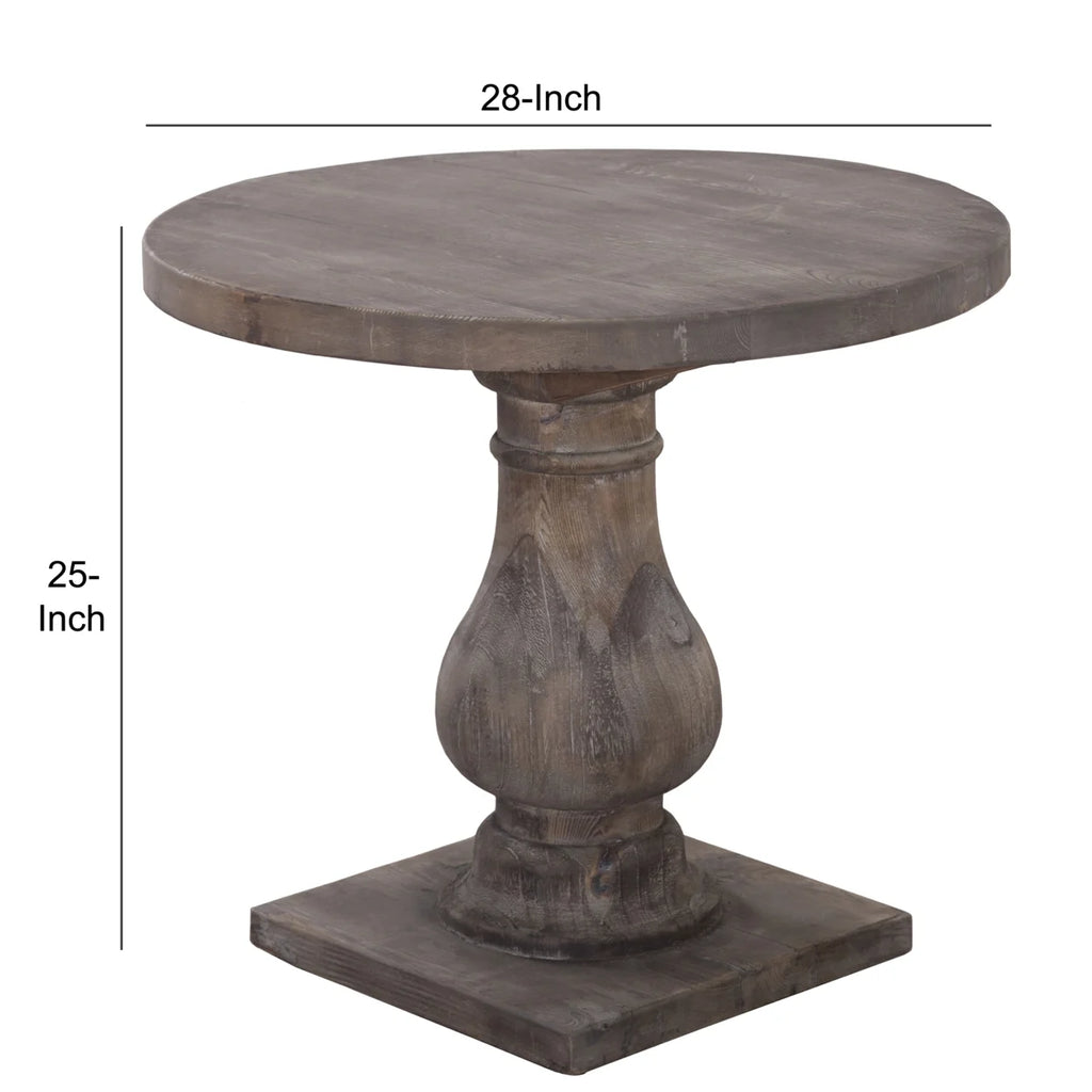 Brown Round Wood End Table with Pedestal Base X7994