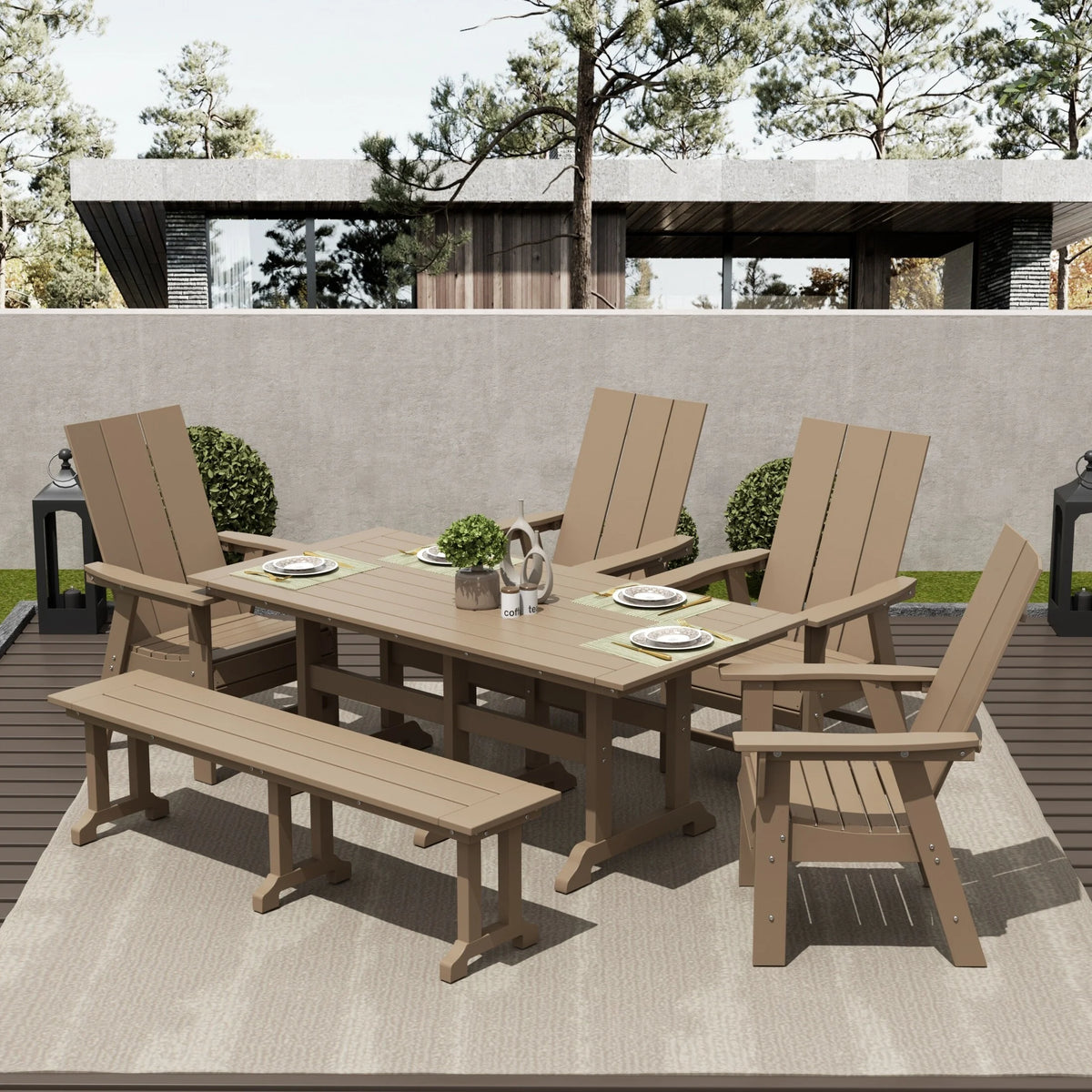 6-Piece All Weather Outdoor Dining Set with Bench M6286