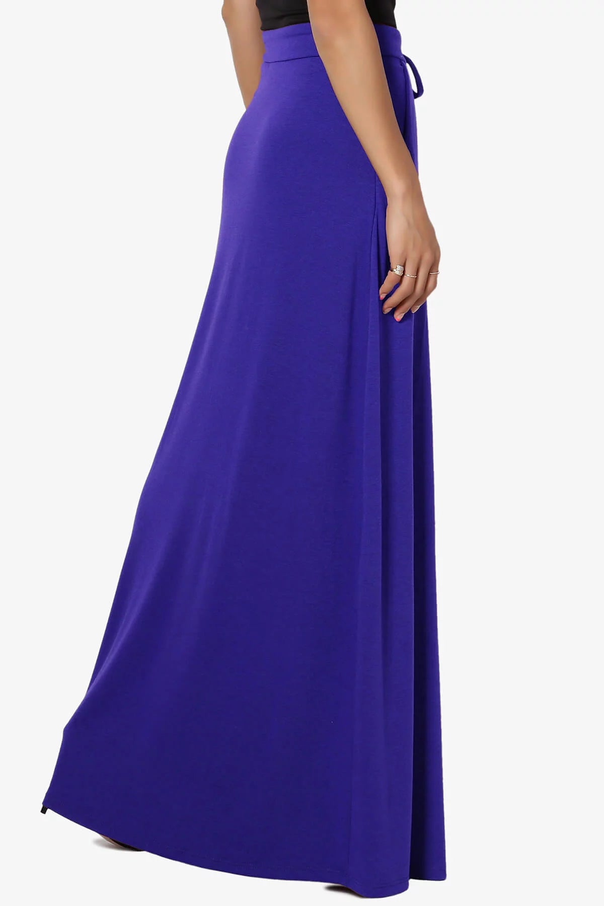 Drawstring Waist Pocket Jersey A-Line Maxi Skirt K2050
