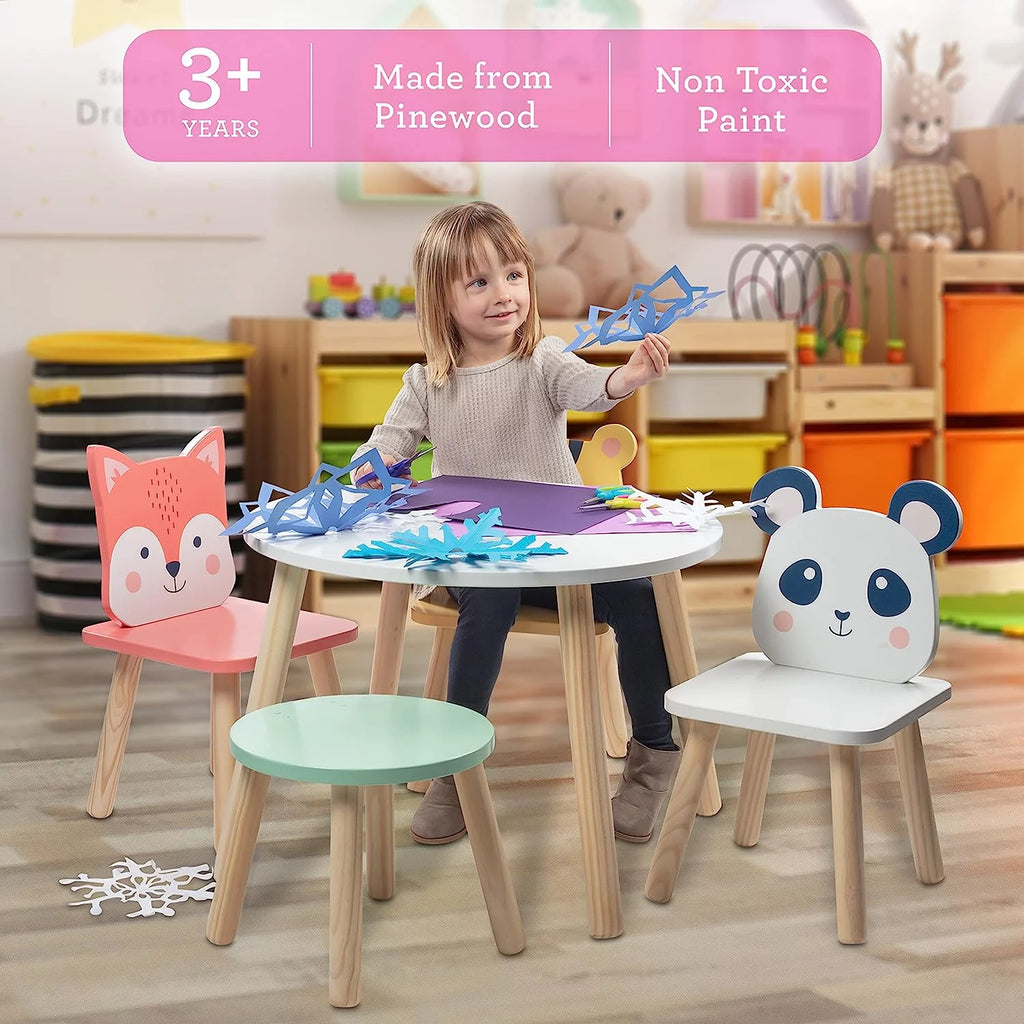 Kids Animal Table & Chair Set with 3 Toddler Seats & Adult Stool E985258