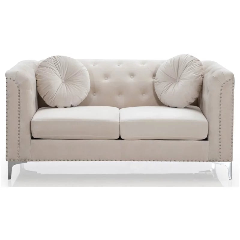 Velvet Sofa and Loveseat 2-Piece Set in Ivory J6165