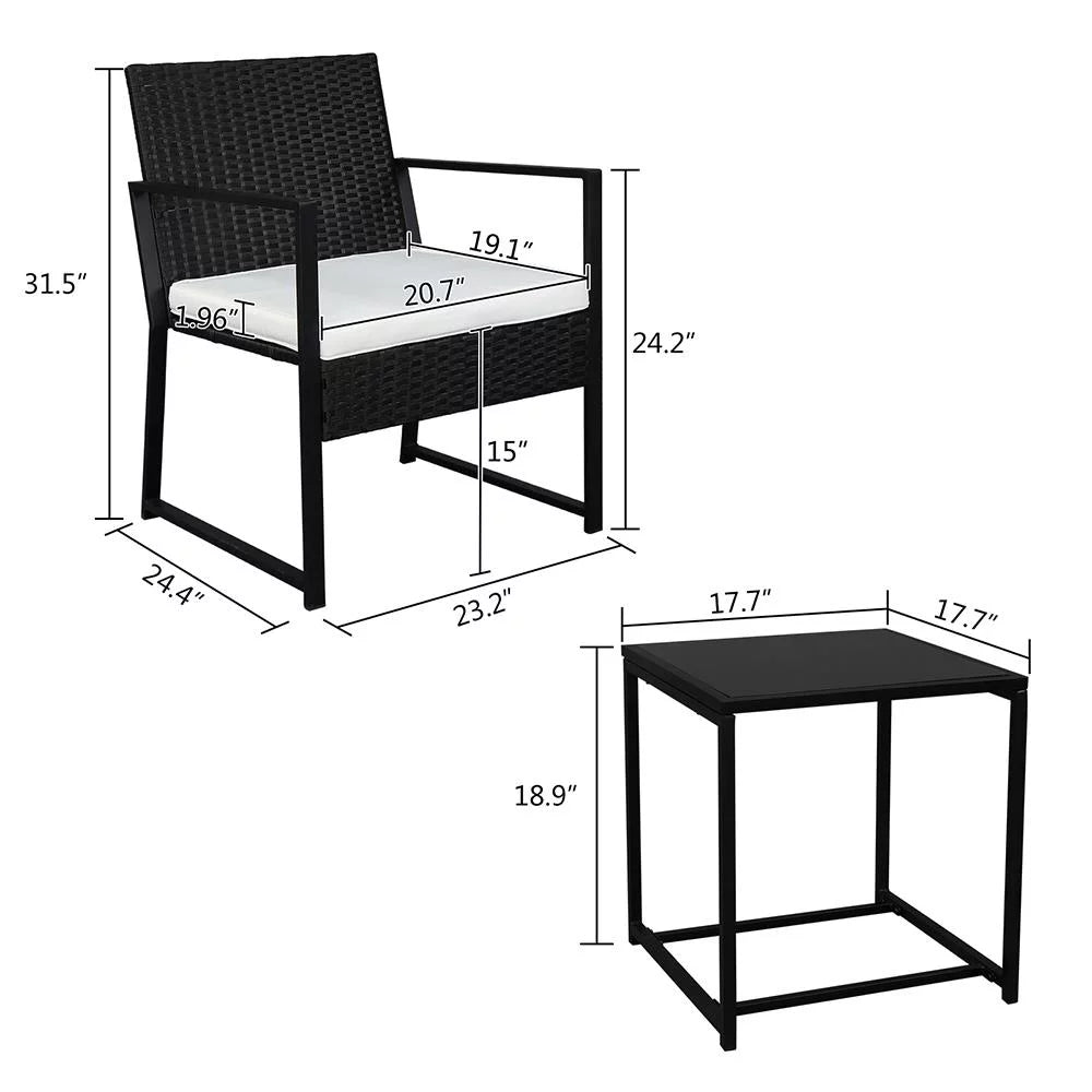 Black Wicker Patio Conversation Set with Table P28432