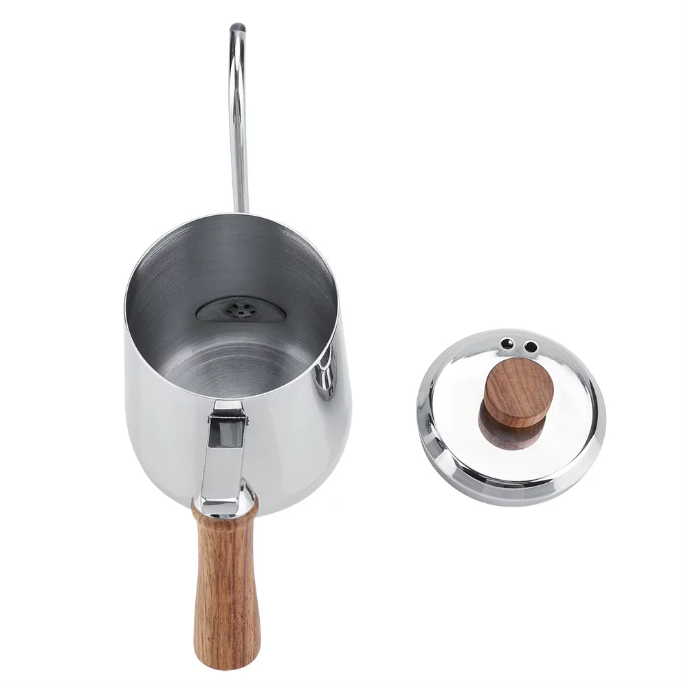 304 Stainless Steel Wooden Handle Drip Coffee Pot I761