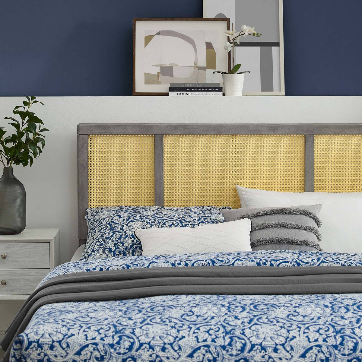 Gray Cane Full Headboard F8292