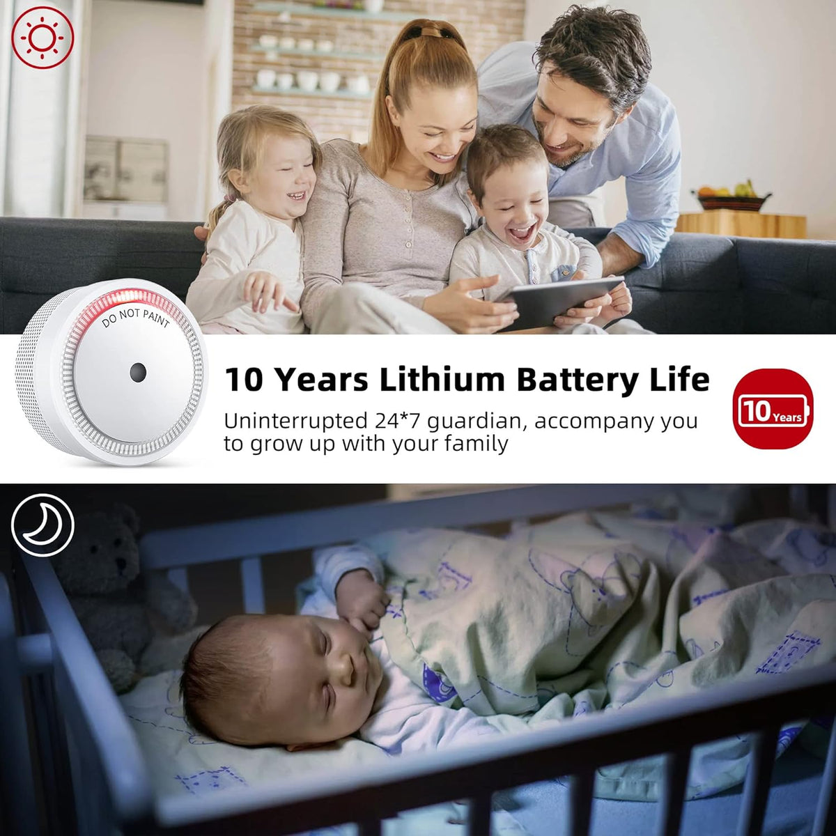 10-Year Battery Operated Photoelectric Smoke Detector 4 Pack Y30343