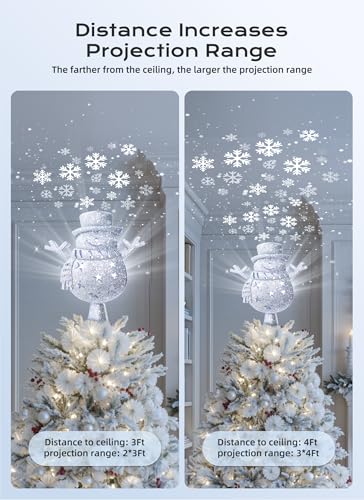 Christmas Tree Topper with 3D Glitter LED Snowflake Projector Lights B1322