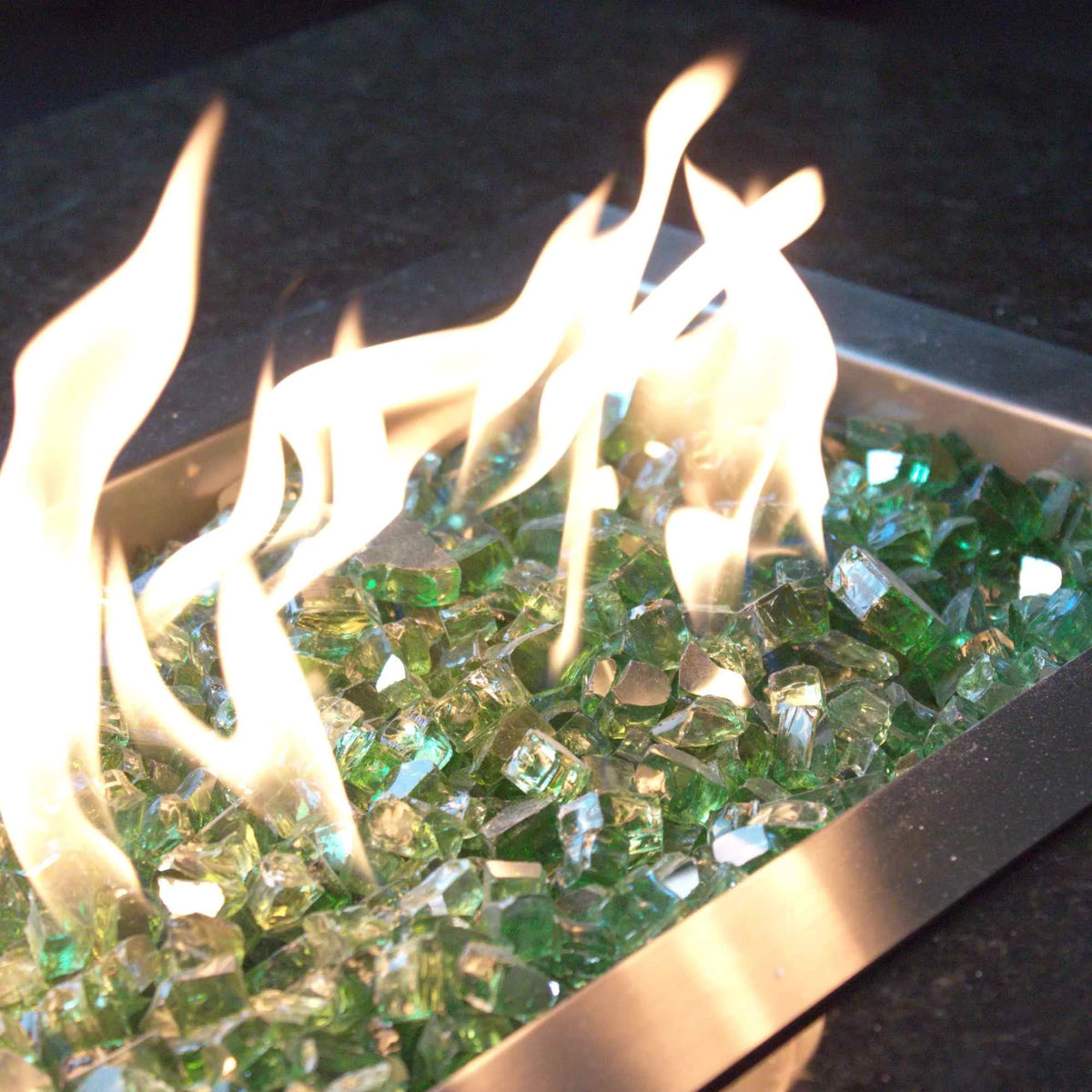 Green Reflective Tempered Fire Glass 1/2", 10 lb. Jar R89065