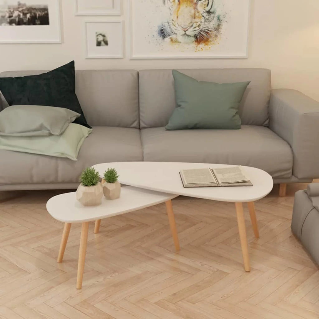 White 2 Piece Solid Pinewood Coffee Table Set P66121