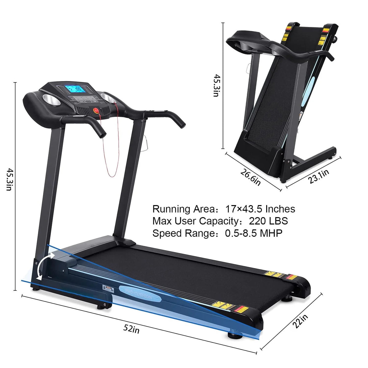 Folding Treadmill 2.5 Horse Power 15 Preset Programs L20053