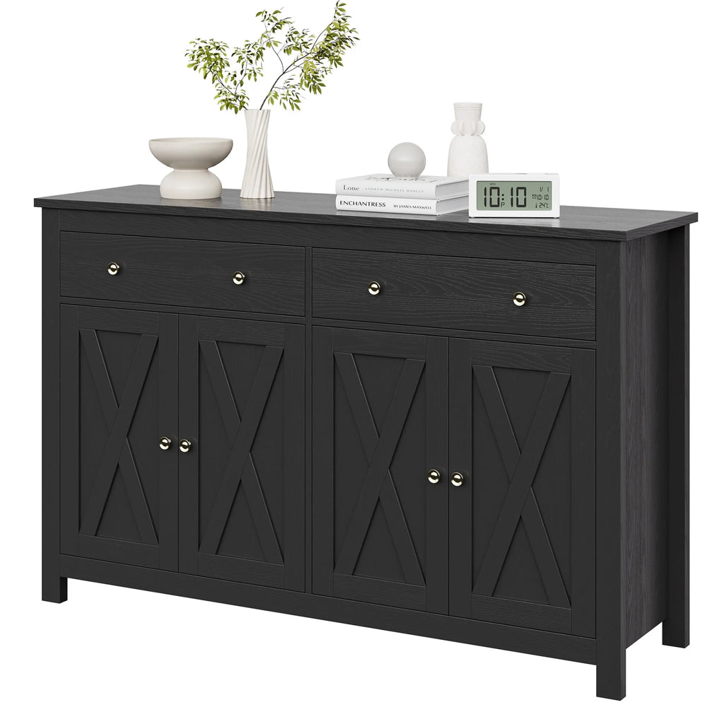 White 4-Doors 2-Drawers Wood Storage Cabinet with Adjustable Shelves A330