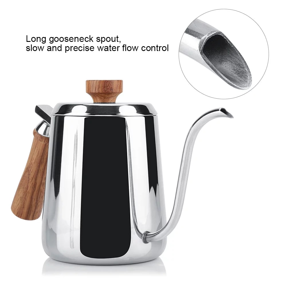 304 Stainless Steel Wooden Handle Drip Coffee Pot I761
