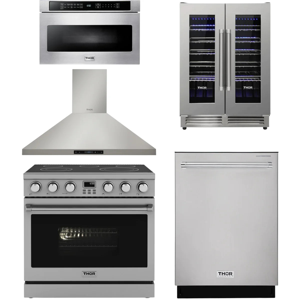 36 Electric Range, Range Hood, Dishwasher, Microwave and Wine Cooler T6462