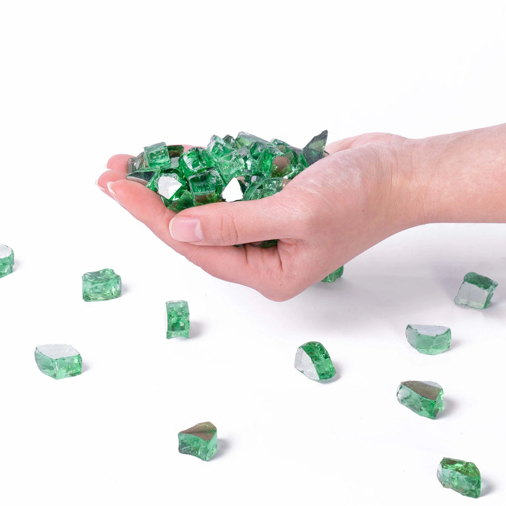 Green Reflective Tempered Fire Glass 1/2", 10 lb. Jar R89065