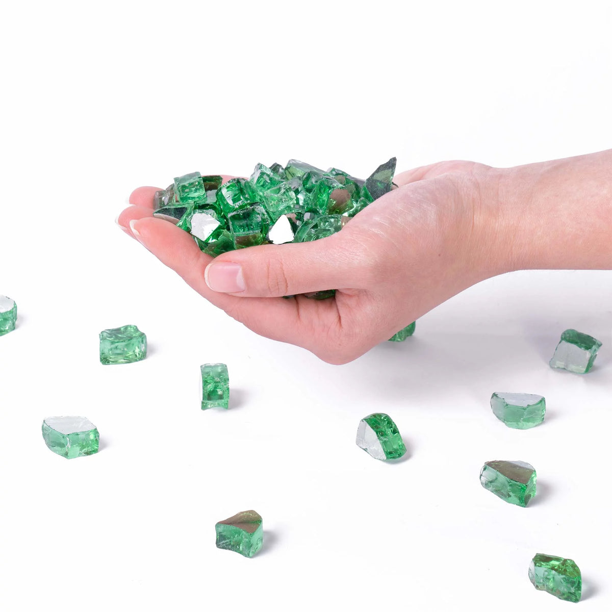 Green Reflective Tempered Fire Glass 1/2", 10 lb. Jar R89065