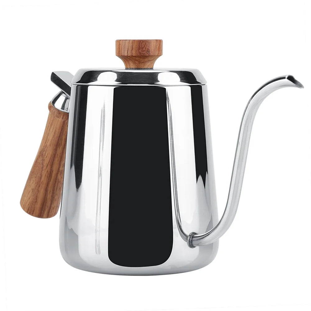 304 Stainless Steel Wooden Handle Drip Coffee Pot I761