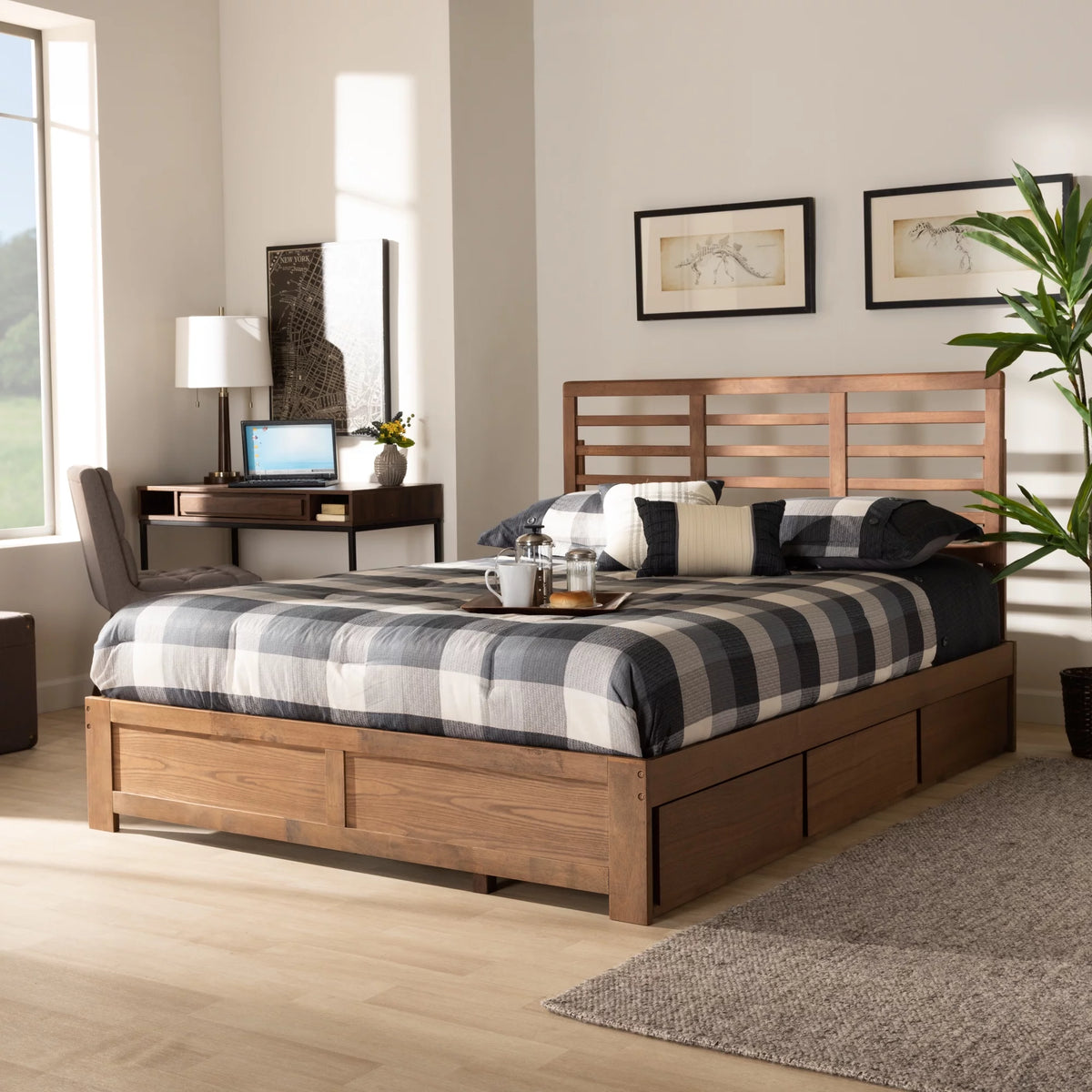 Ash Walnut Brown Wood Full Size 3-Drawer Platform Storage Bed T914597