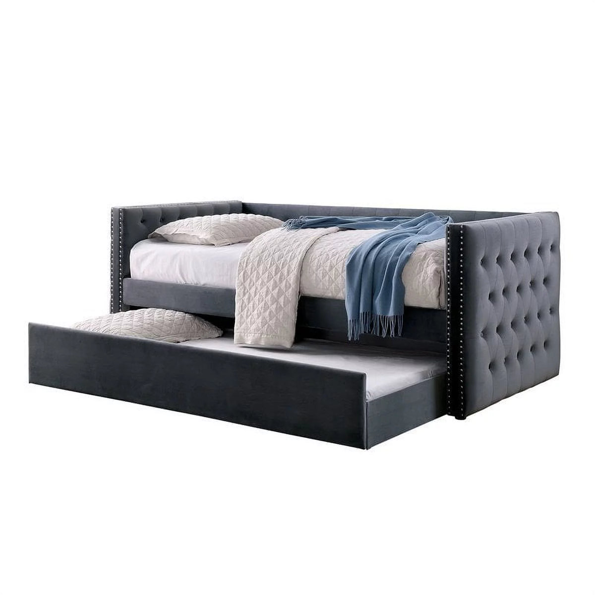 Contemporary Fabric Daybed with Trundle in Gray M52286