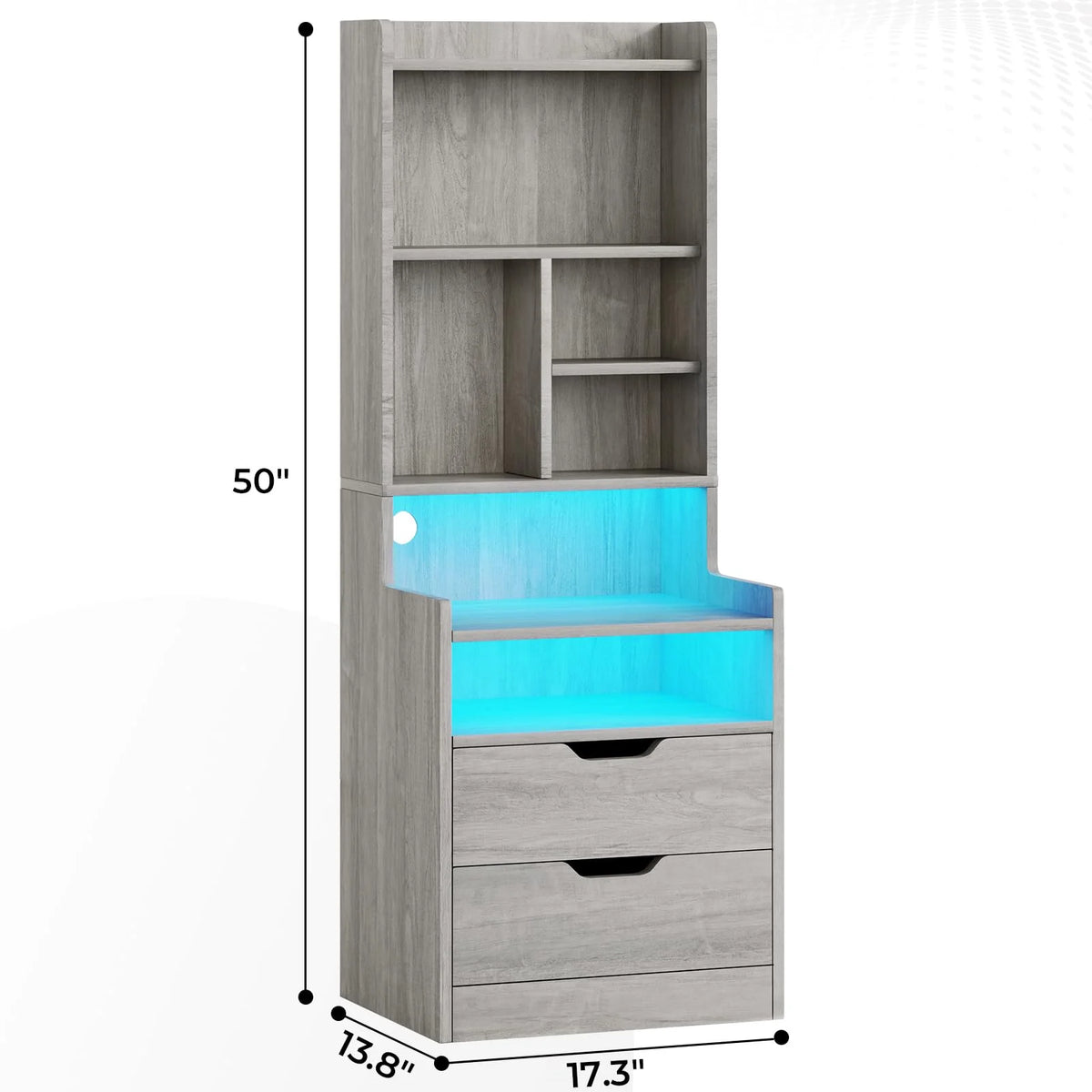Tall Nightstand with Charging Station and LED Lights V530268