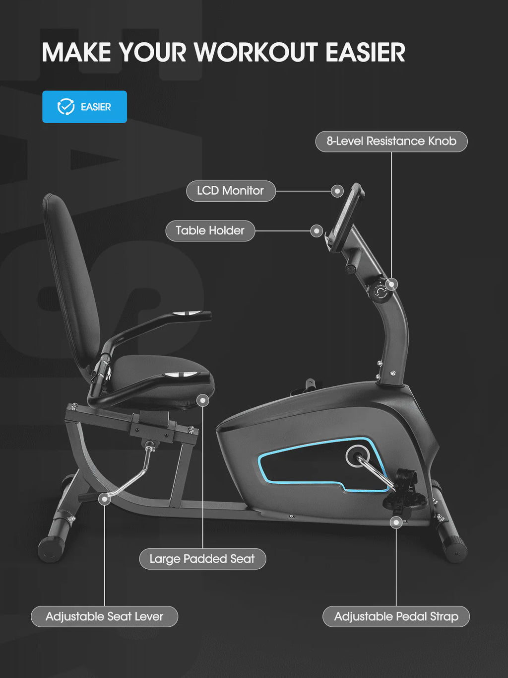 Recumbent Exercise Bike with Pulse Monitor M58502