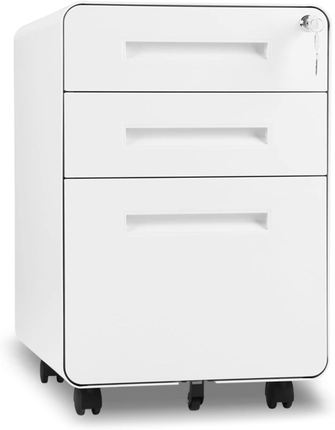 White 3 Drawer Metal File Cabinet with Wheels N104500