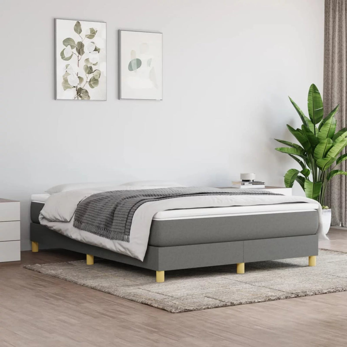 Box Spring Bed with Mattress Dark Gray Full Fabric E68695