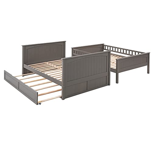 White Twin-Over-Twin Wood Bunk Bed with Trundle and Storage Stairs I60059