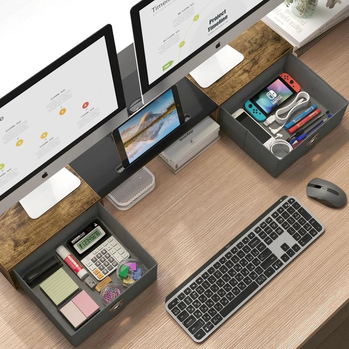 Monitor Stand Riser with Two Drawers V420
