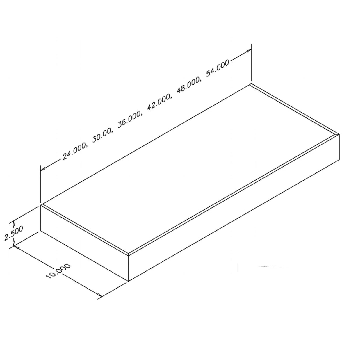 Floating Shelf, 36"L x 10"D x 2.5"T, Solid Wood and Wood Veneer O27212