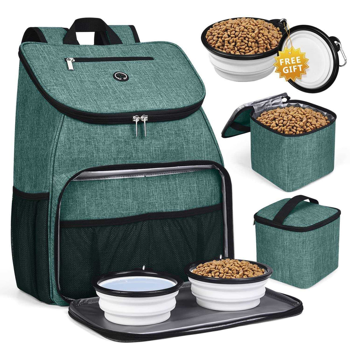 Airline Approved Dog Travel Backpack with 2 Collapsible Bowls and 2 Food Baskets A574