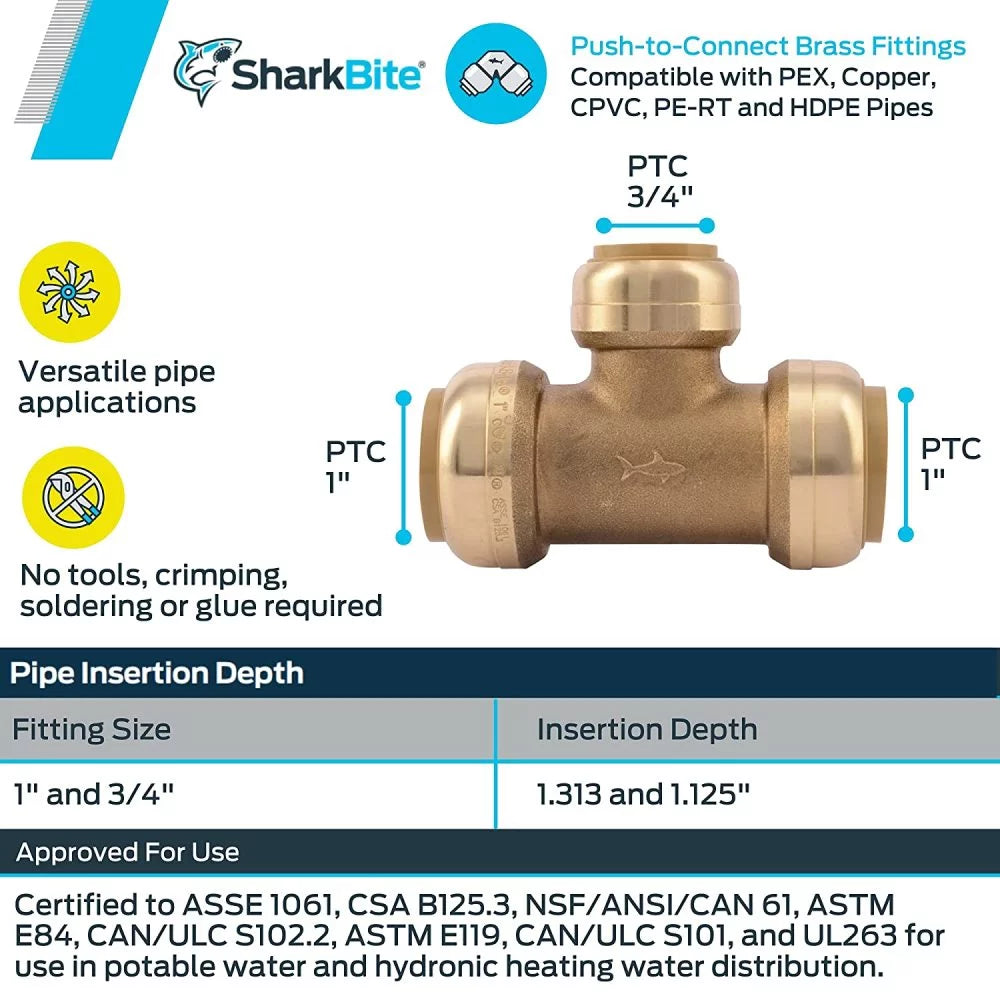 1 in. Push x 1 in. Dia. Brass Reducing Tee Y717