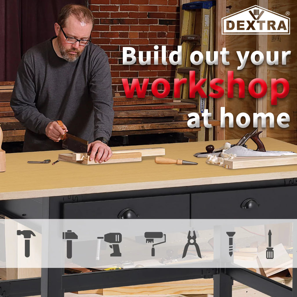 55'' Adjustable Work Bench with Power Outlets and Drawers U7518