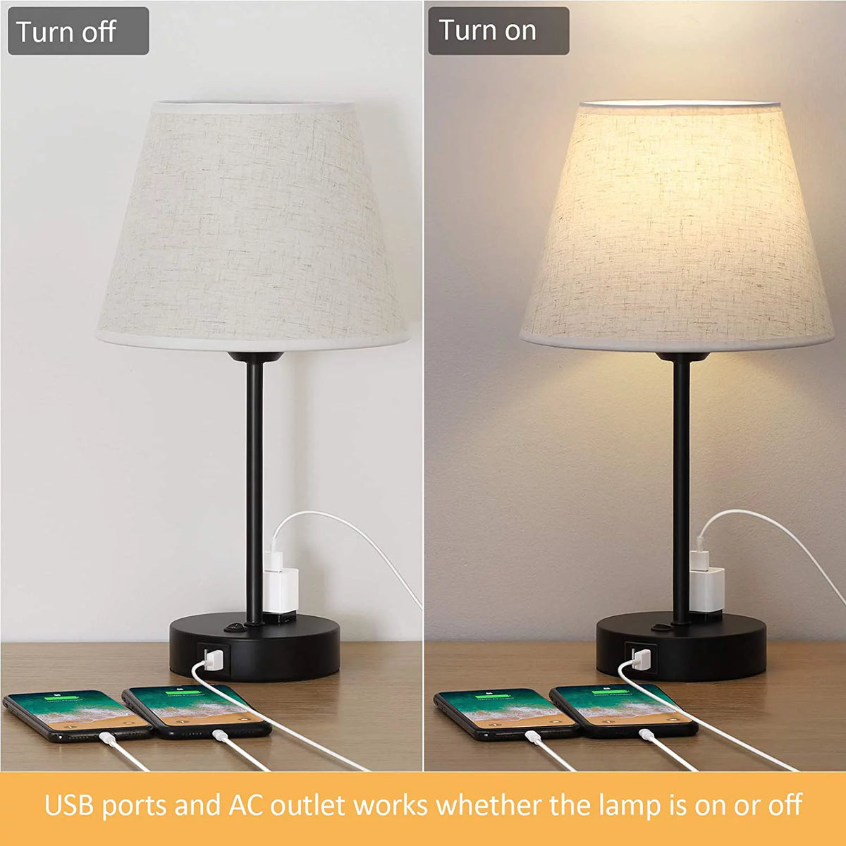 Table Lamp Set of 2 with USB Charging Ports and AC Outlet F8758