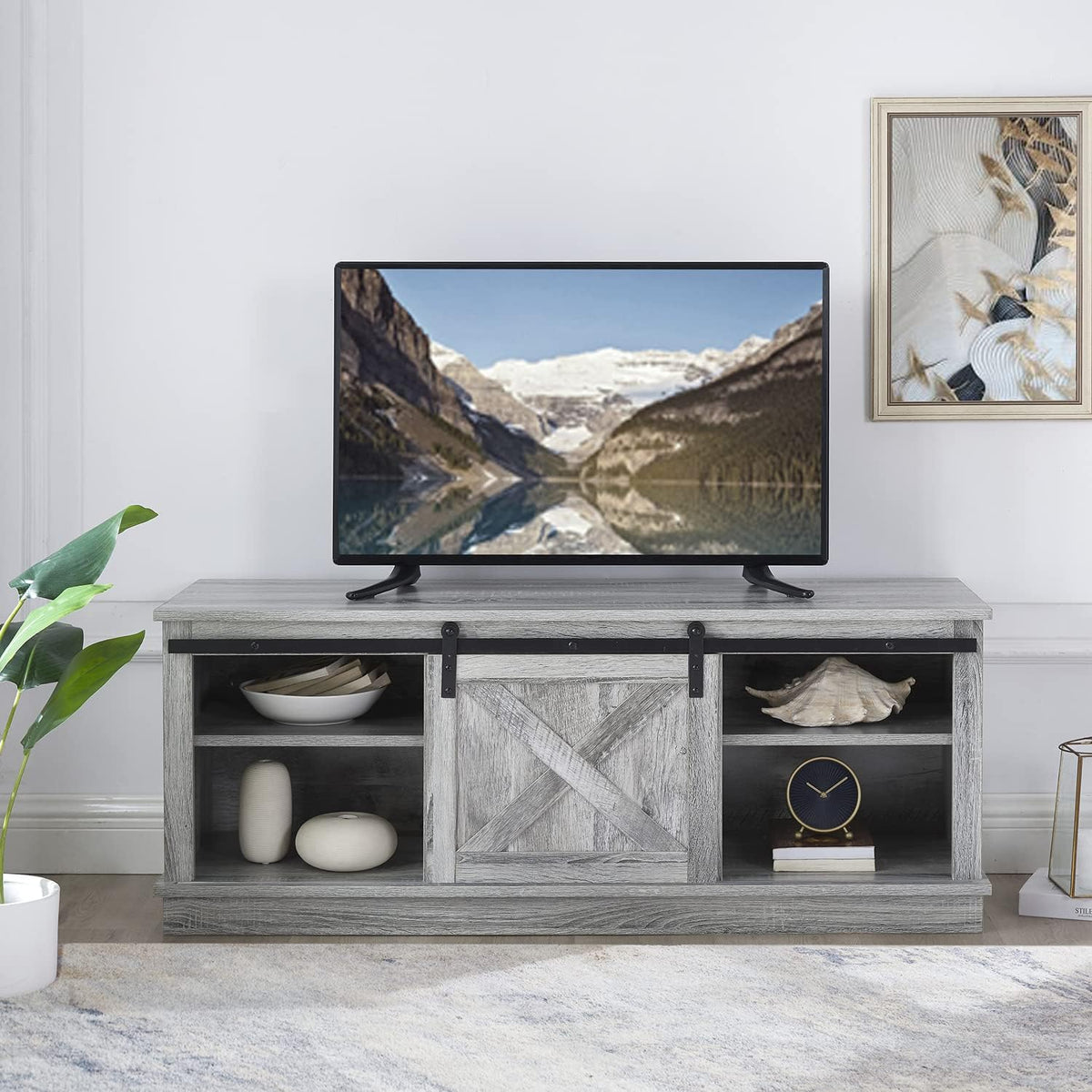 Sliding Barn Door TV Stand with Storage Cabinet P585370
