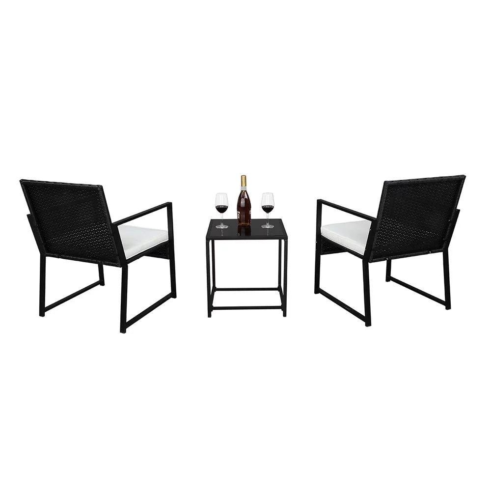 Black Wicker Patio Conversation Set with Table P28432