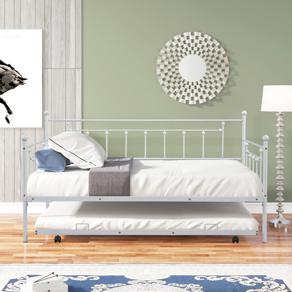 Twin Size Light Gray Metal Daybed with Trundle B5301
