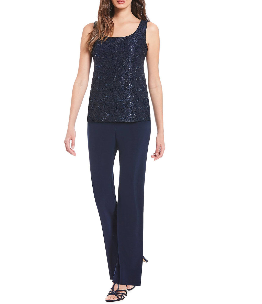 3-Piece Sequin Glitter Scallop Lace Duster Pant Set G687