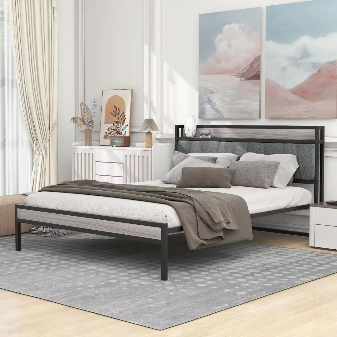 White Twin Size Platform Bed with Trundle and USB Ports E772