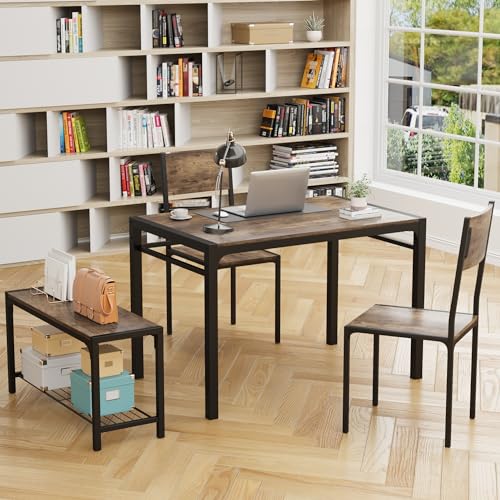 43.3" Dining Table Set for 4 with Bench & 2 Chairs Grey H2404