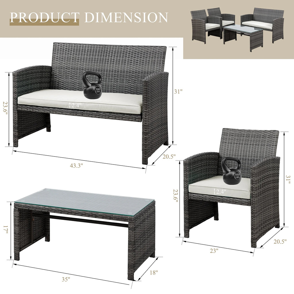 4 Piece Wicker Patio Furniture Set with Cushions L874