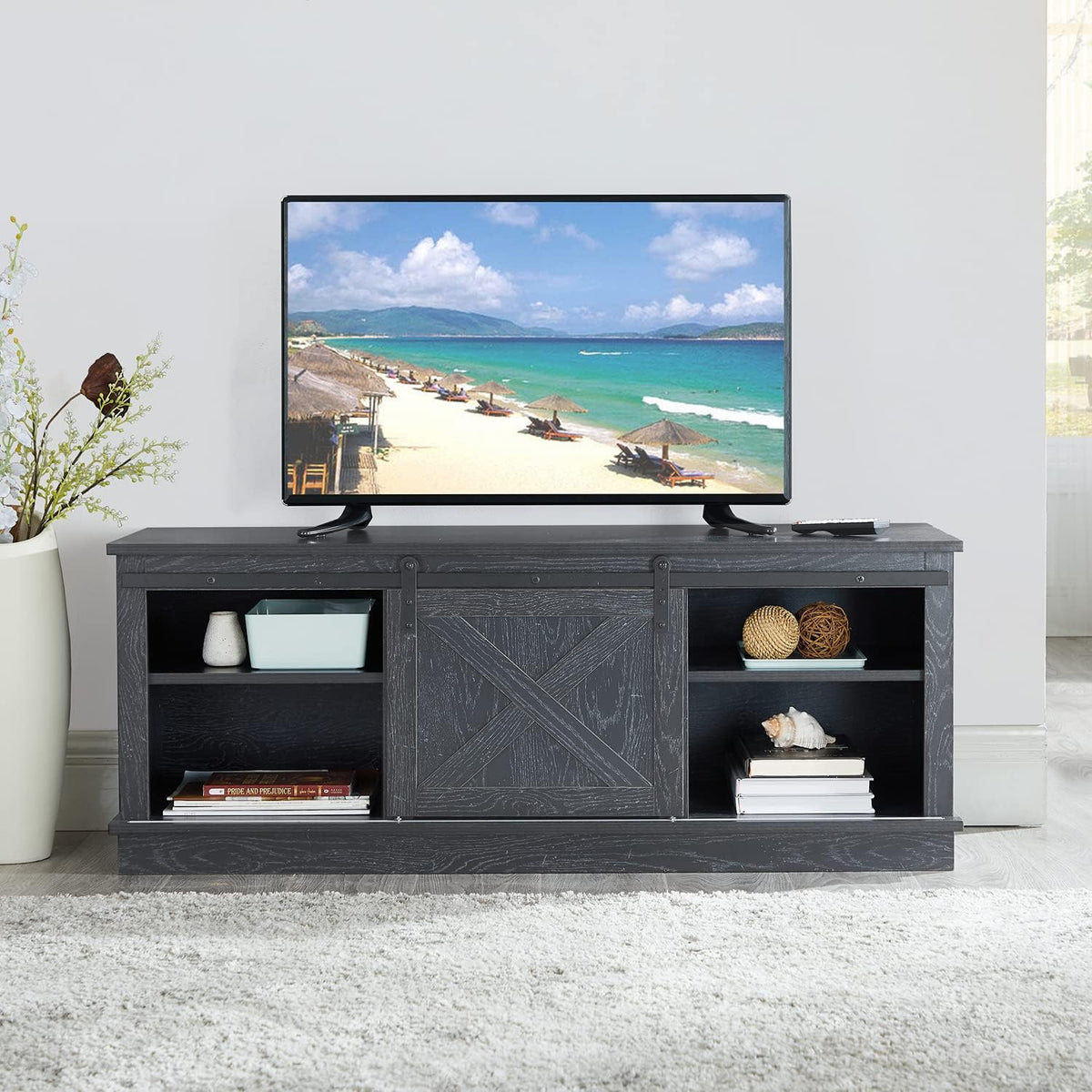 Sliding Barn Door TV Stand with Storage Cabinet P585370