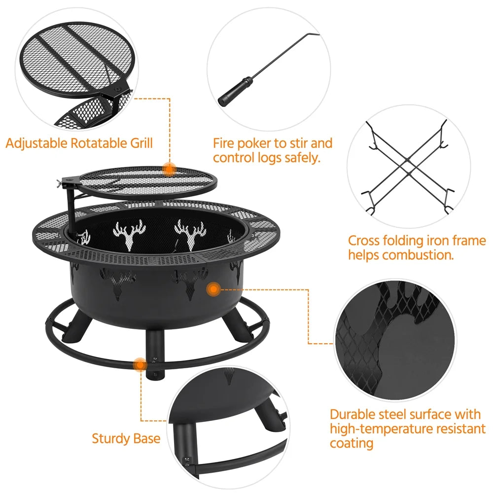 Round Wood Burning Fire Pit T566227