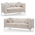 Velvet Sofa and Loveseat 2-Piece Set in Ivory J6165