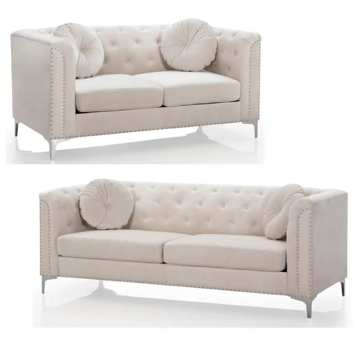 Velvet Sofa and Loveseat 2-Piece Set in Ivory J6165