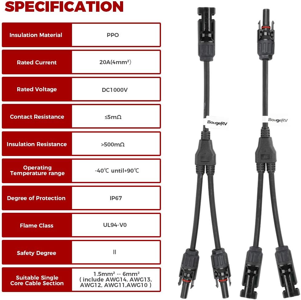 Solar Connectors Y Branch Parallel Adapter Cable Pack of 2 V108263