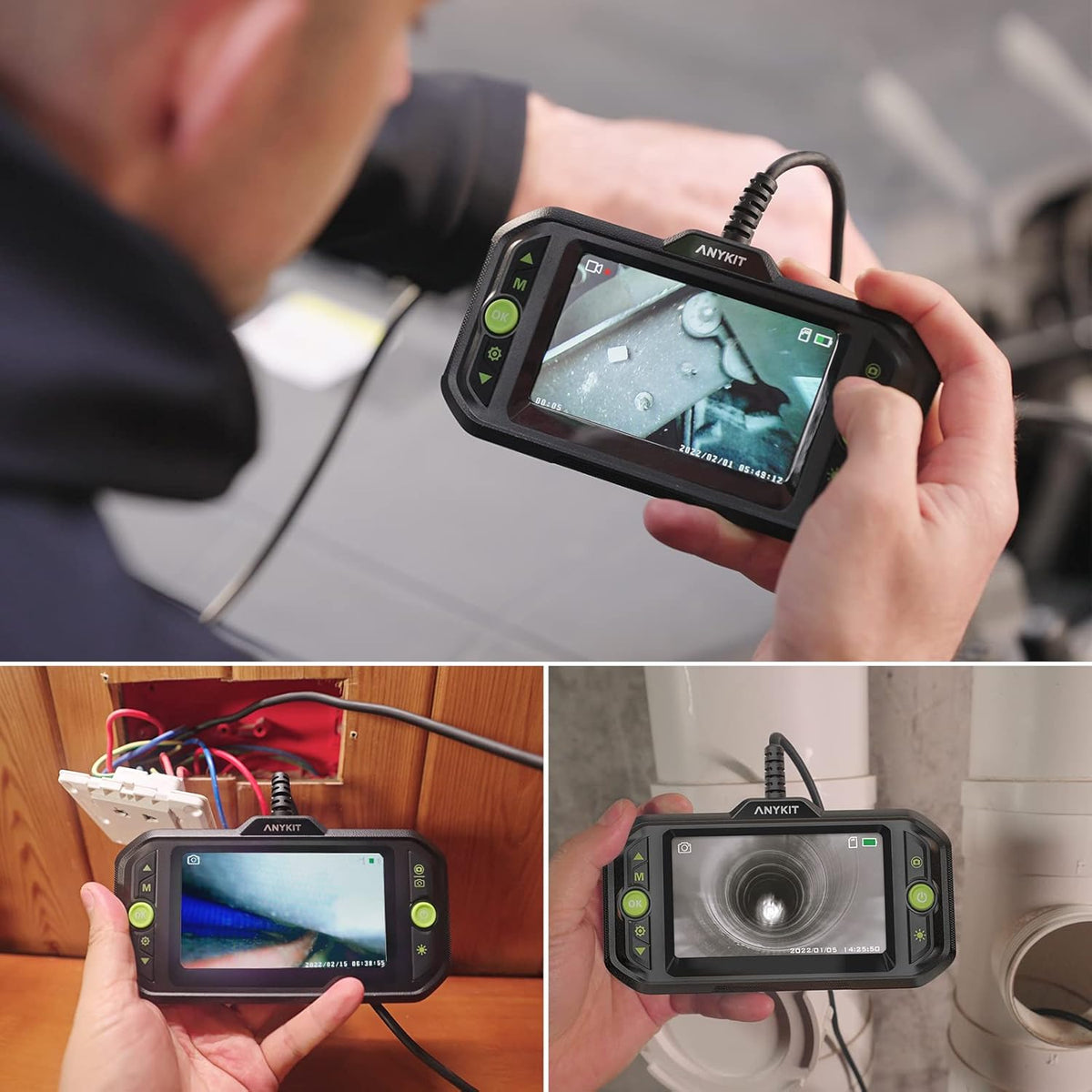 1080P HD Borescope Inspection Camera with 6 LED Lights and 16.4ft Semi-Rigid Gooseneck B4977