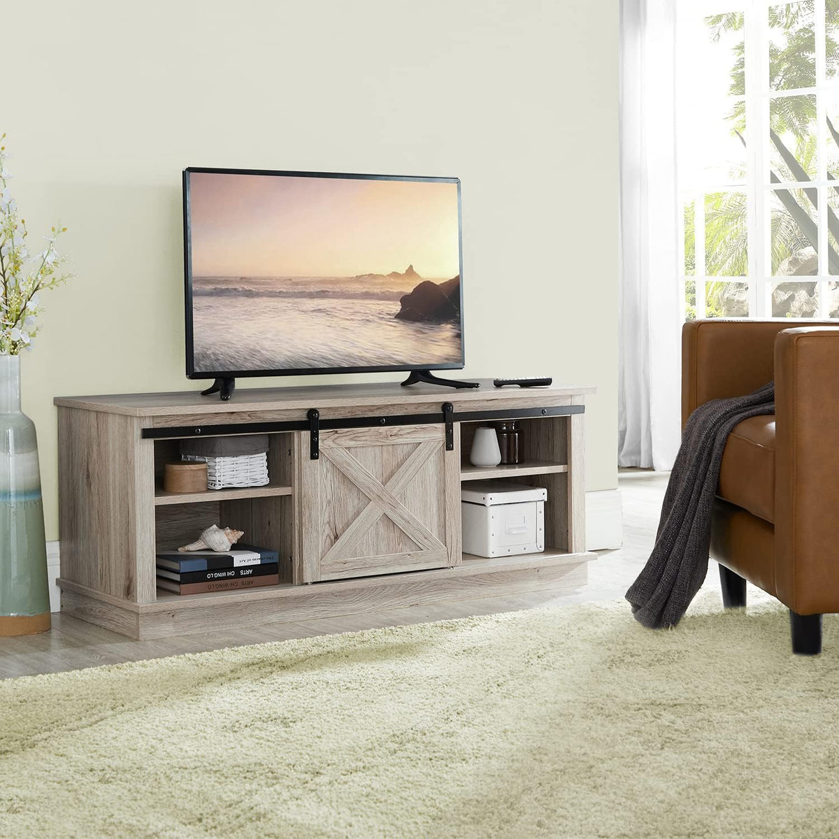 Sliding Barn Door TV Stand with Storage Cabinet P585370