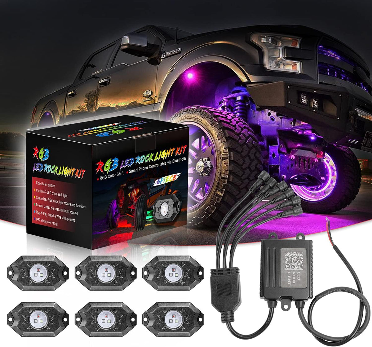Multicolor RGB LED Rock Lights 12 Pods F531