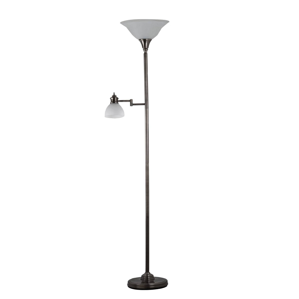 Floor Lamp 2 Sockets White Black Antique Pewter A3691