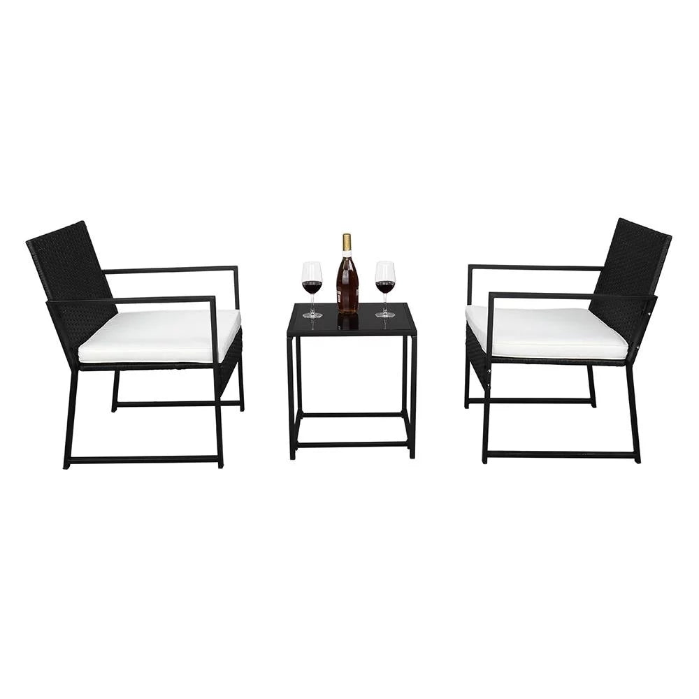 Black Wicker Patio Conversation Set with Table P28432