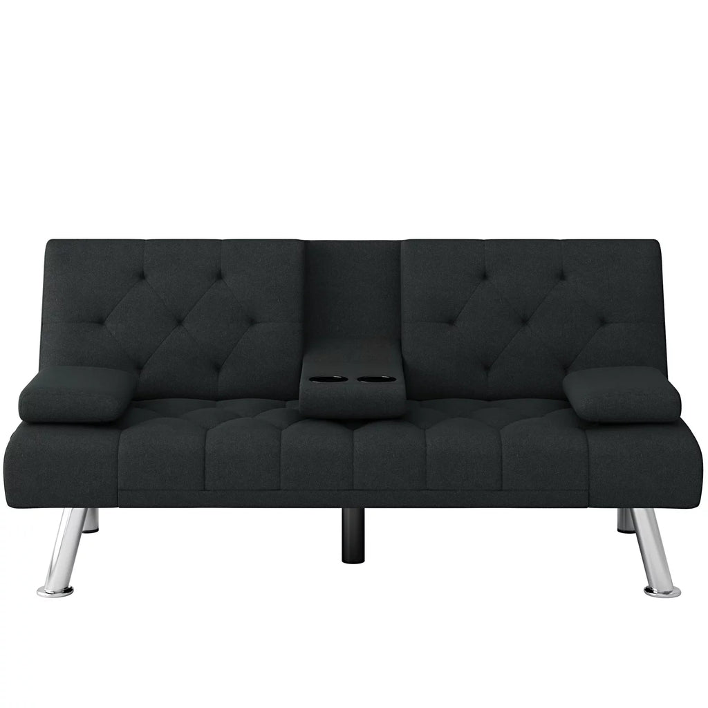 Black Convertible Upholstered Sofa Bed with Cupholders A57979